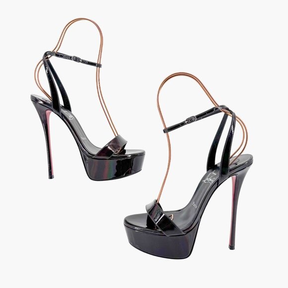 Christian Louboutin Loubi Queen Alta Platform Sandals Size 38.5 US 8.5 Black - Picture 8 of 14